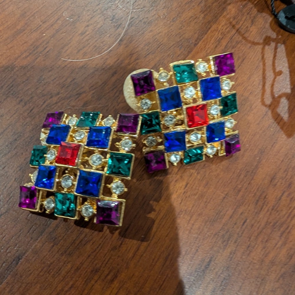 Multicolor Gemstone Square Earrings